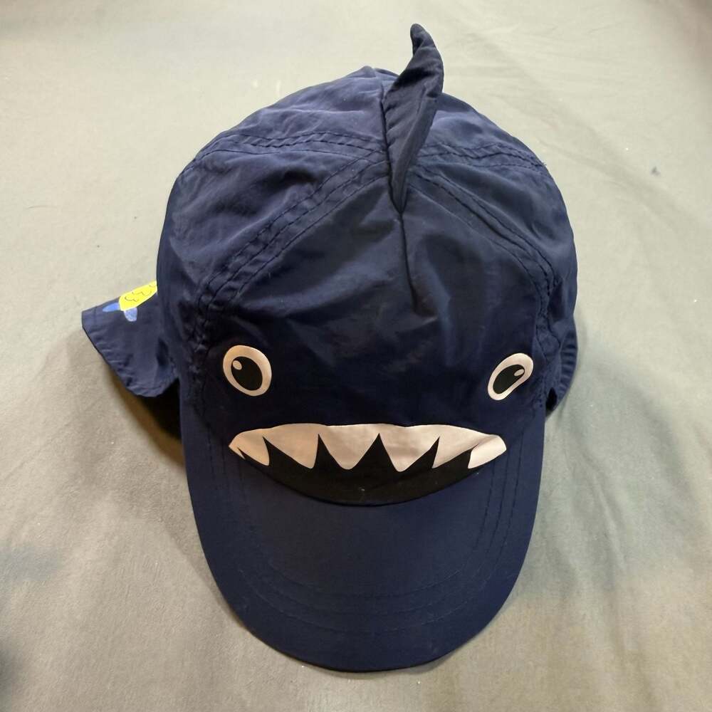 Cat & Jack Toddler Boys Shark Sun Hat Navy Blue Fish Print Flap Cap